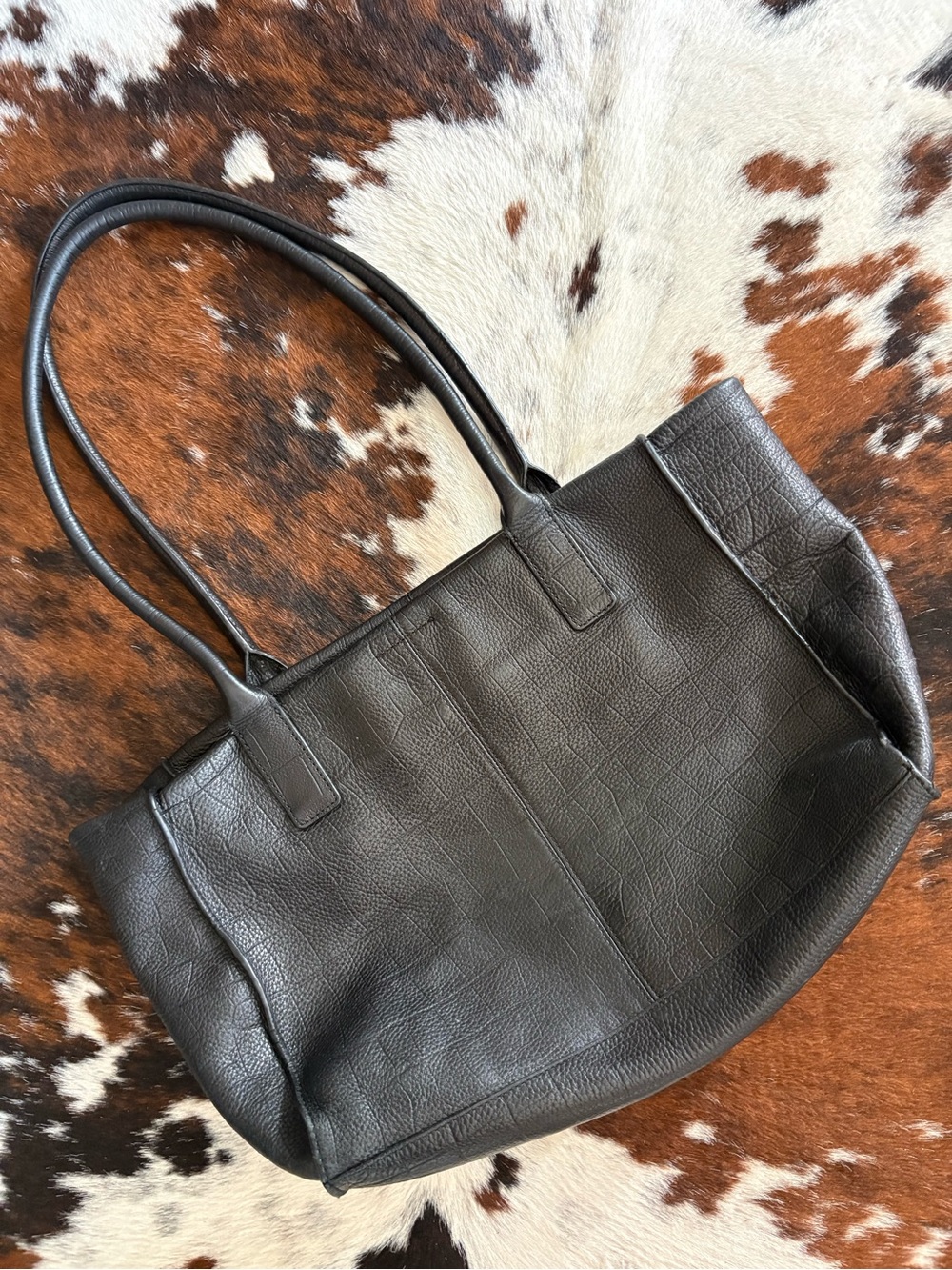 BANANA REPUBLIC Extra Large Black Leather Floppy SHOPPER TOTE Carryall w/ Flap